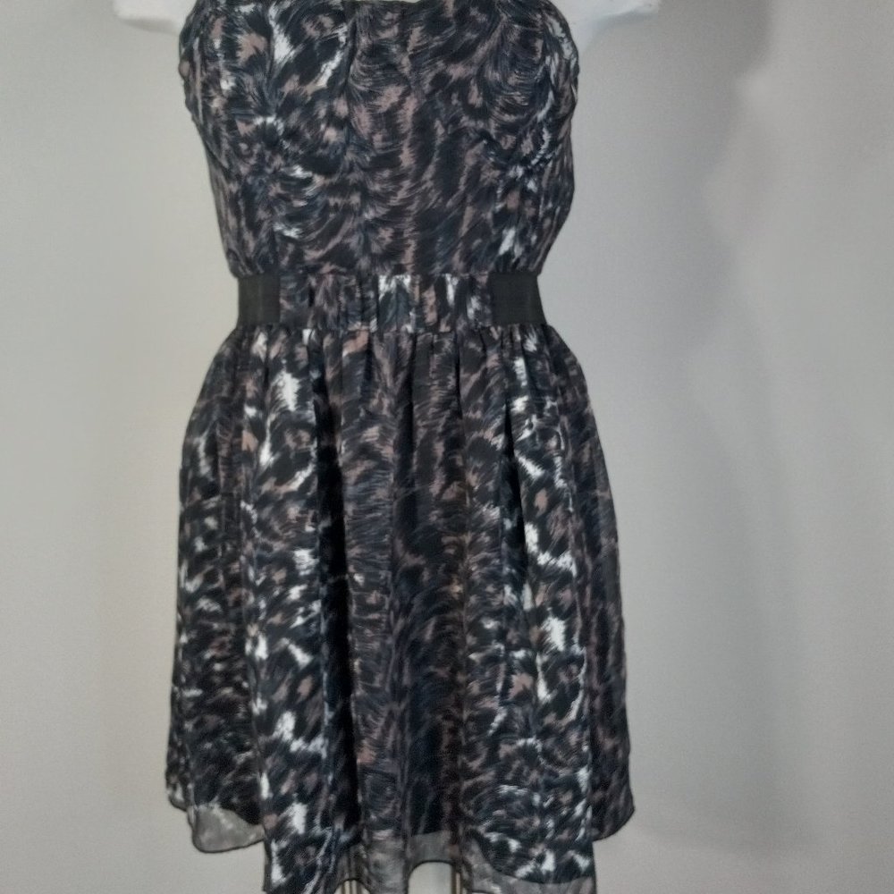 American Rag black strapless mini dress M animal print women's New